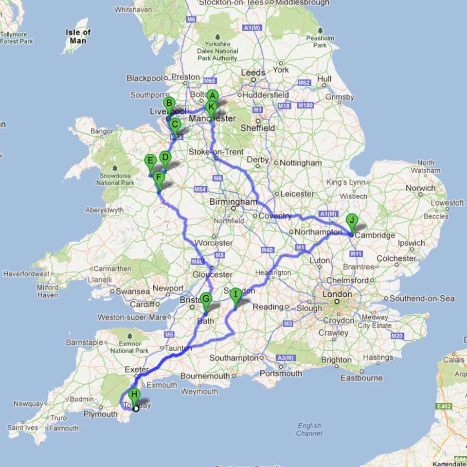 2013-04-01 - Manchester, Liverpool, Chester, Oswestry, Pistyll Rhaeadr, Powis Castle, Bath, Dartmouth, Avebury, Cambridge